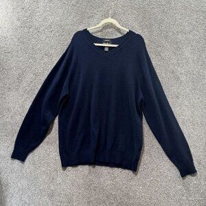 Eddie Bauer‎ Pullover Sweater Men XXL Blue Lamb Wool Long Sleeve V Neck Classic